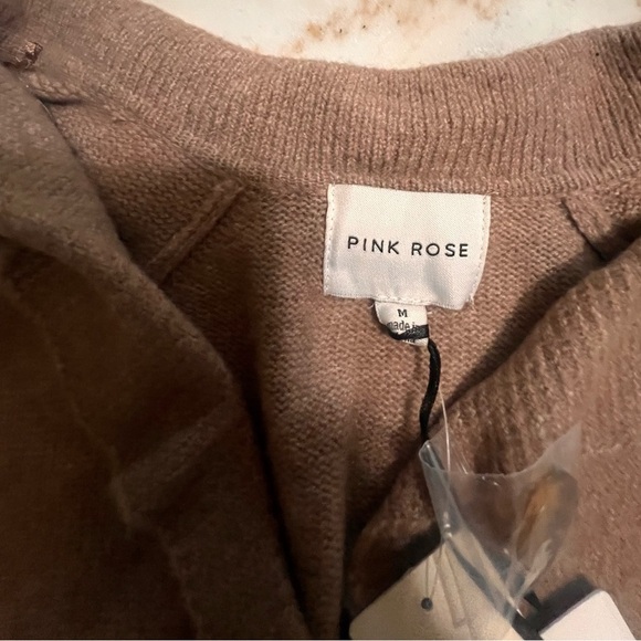 Pink Rose Knit Ribbed Knit Button Front Cardigan Oatmeal Women’s. Size M - Picture 2 of 3